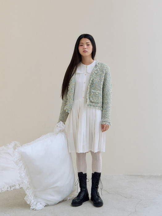 [단독] Tweed Knit Jacket_Lemon