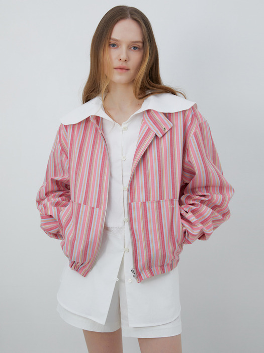 70s stripe cotton blouson (pink)