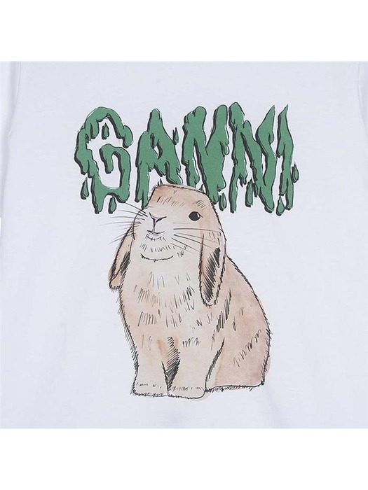 가니 여성 토끼 그래픽 릴렉스핏 반팔 티셔츠 화이트 T2778-151