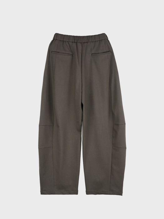 CURVED WIDE BANDING PANTS_DARK BEIGE