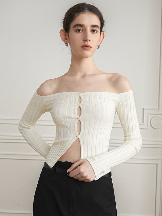 YY_Off shoulder hollow knit top