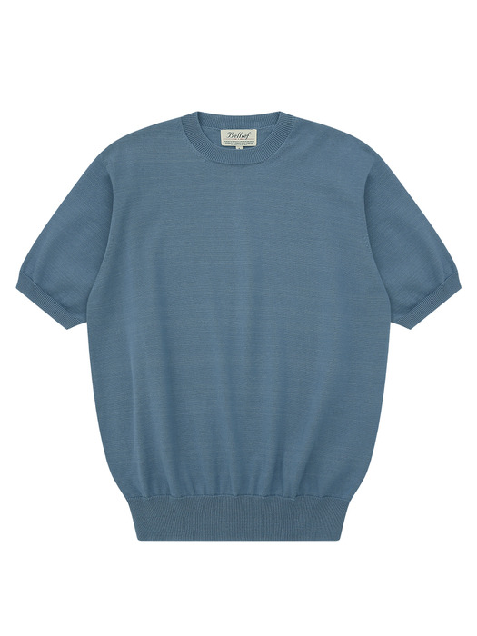 Essential Short Sleeve Round Knit (Marine Blue)