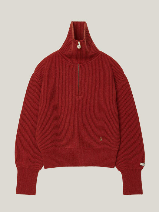 Cashmere 100% Jana Zip Up Pullover (Block Red)