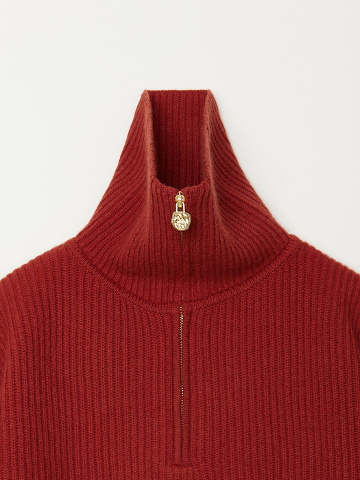 Cashmere 100% Jana Zip Up Pullover (Block Red)