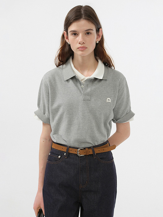 UNISEX LEATHER LOGO POLO SHIRT MELANGE GREY_UDTS5B122G2 - Image 3