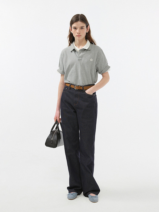 UNISEX LEATHER LOGO POLO SHIRT MELANGE GREY_UDTS5B122G2 - Image 2