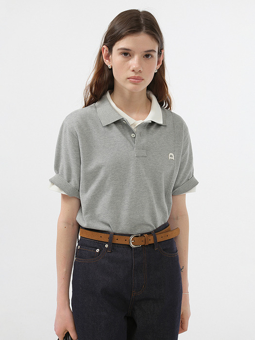 UNISEX LEATHER LOGO POLO SHIRT MELANGE GREY_UDTS5B122G2 - Image 1