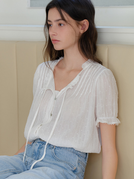 comos 1183 pintuck lace blouse (ivory)