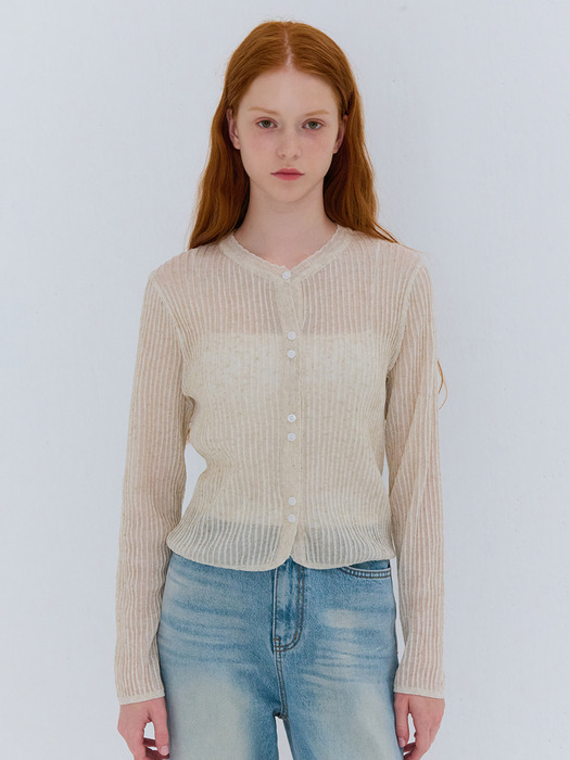 SUMMER RIBBED LINEN CARDIGAN BEIGE