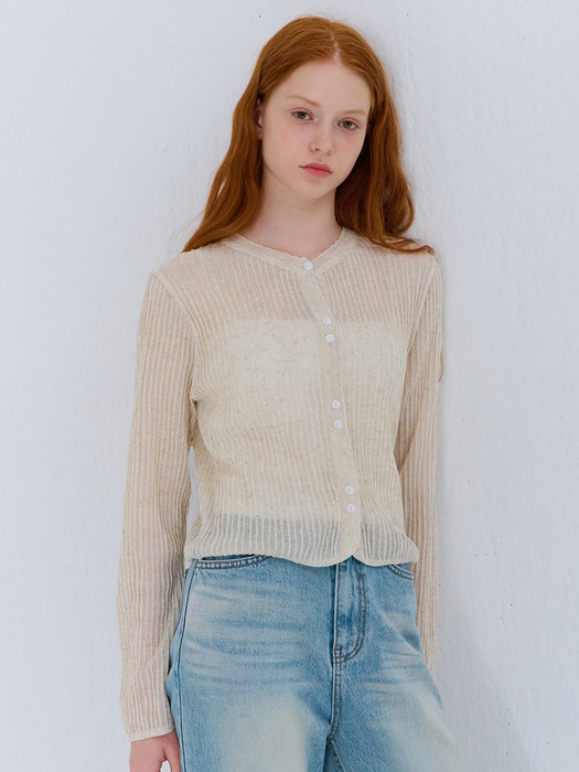 SUMMER RIBBED LINEN CARDIGAN BEIGE