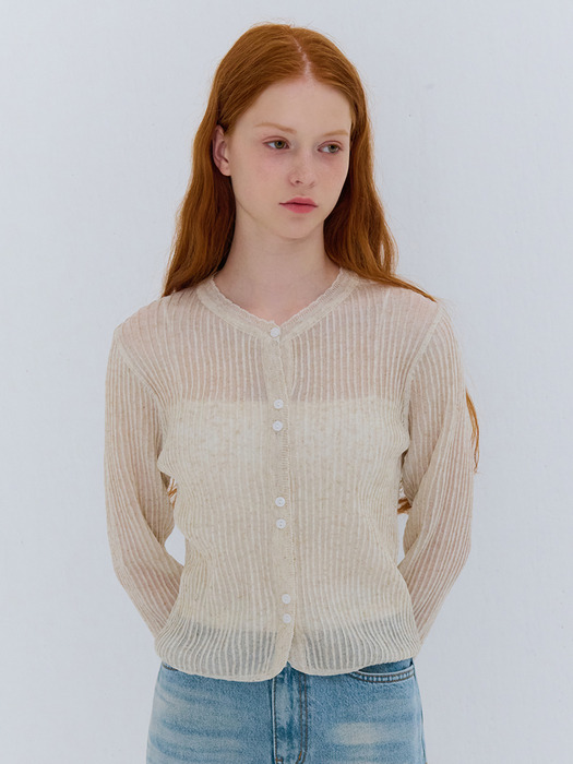 SUMMER RIBBED LINEN CARDIGAN BEIGE