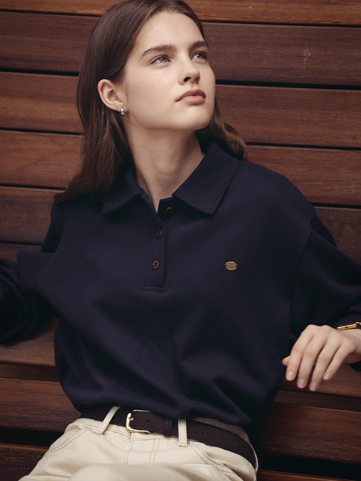 Volume sleeve collar pique t-shirt_Navy