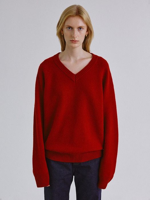 3차_Cashmere reglan v neck knit_RED