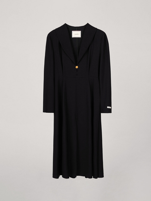 SHAWL COLLAR LONG DRESS_BLACK