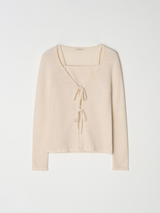 Ribbon layered cardigan - Pearled ivory