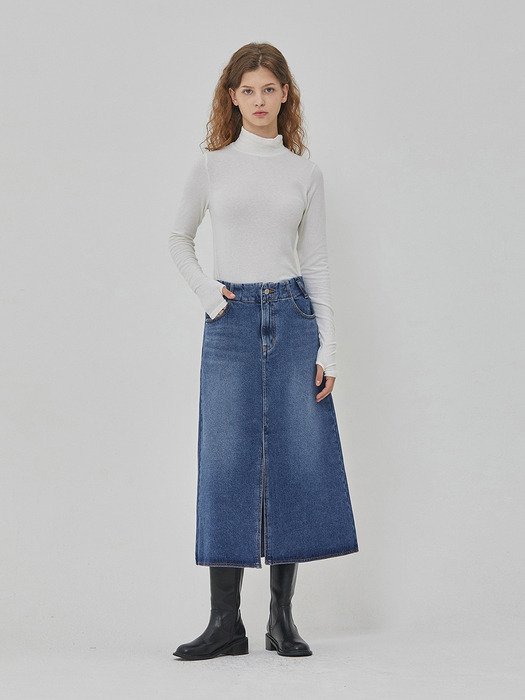 DENIM SLIT A LINE SKIRT INDIGO