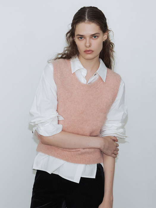 스테 U넥 알파카 베스트 (Pink/Melange gray)