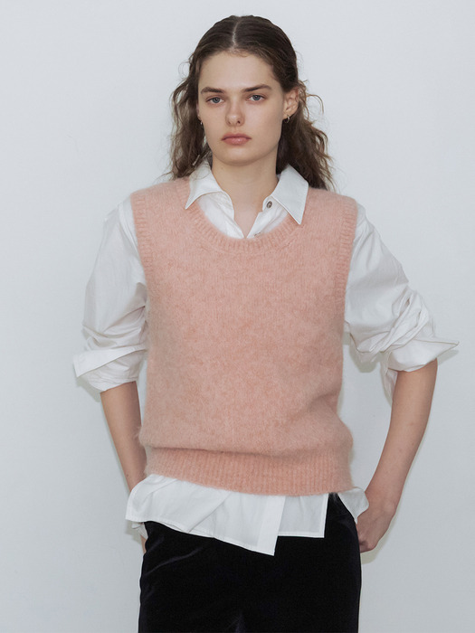스테 U넥 알파카 베스트 (Pink/Melange gray)