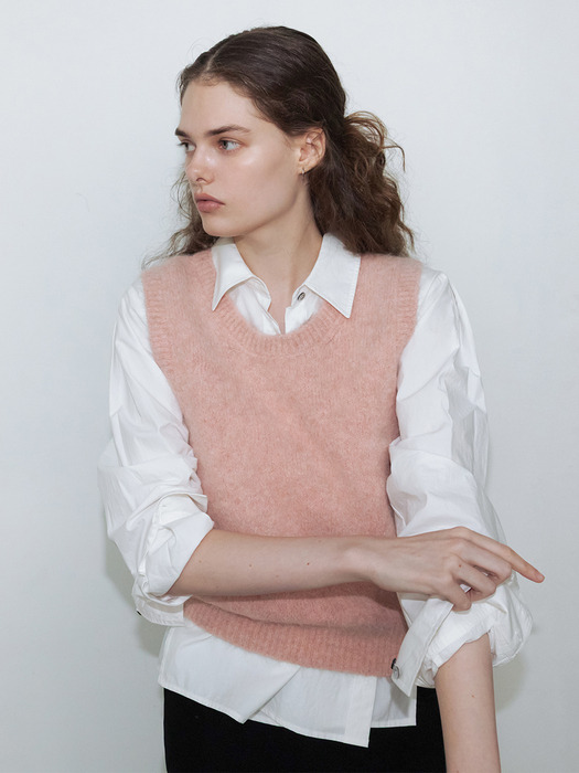 스테 U넥 알파카 베스트 (Pink/Melange gray)