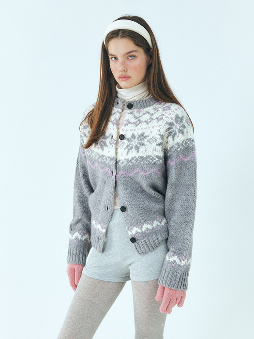 Alpaca Nordic Knit Cardigan, Grey