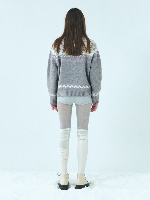 Alpaca Nordic Knit Cardigan, Grey