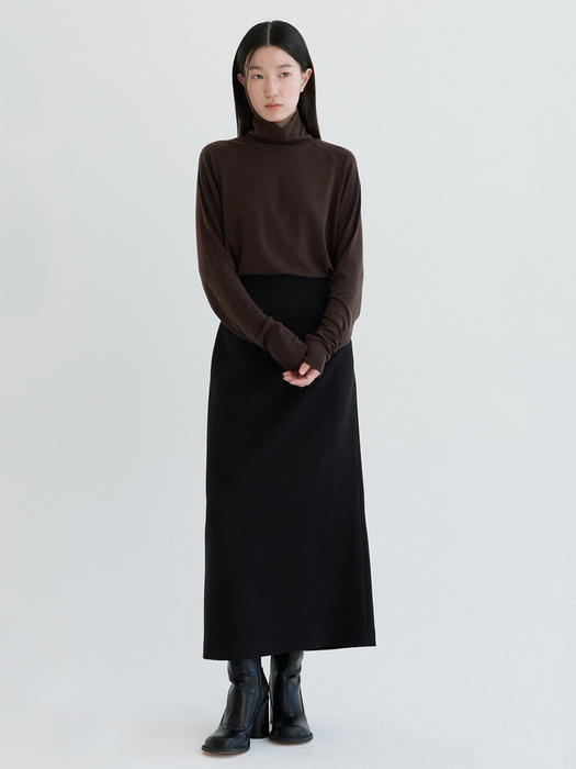 Wool Turtleneck Top-Brown