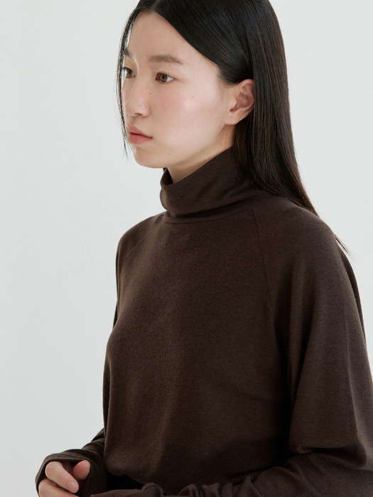 Wool Turtleneck Top-Brown