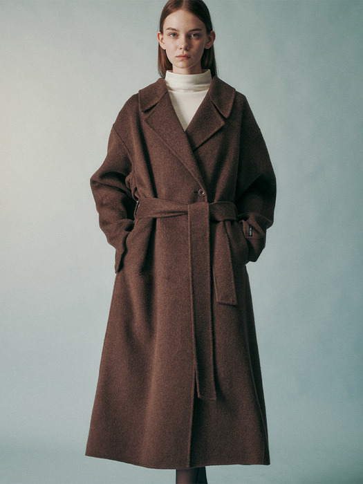 CAMEL SILK BLEND COAT BROWN