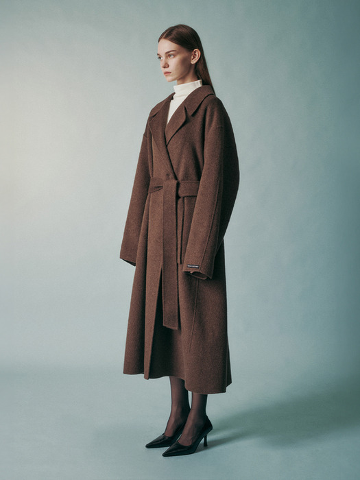 CAMEL SILK BLEND COAT BROWN