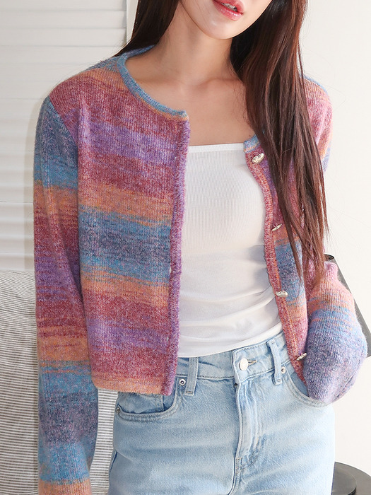 PASTEL GRADATION HEART BUTTON CARDIGAN (2COLOR)