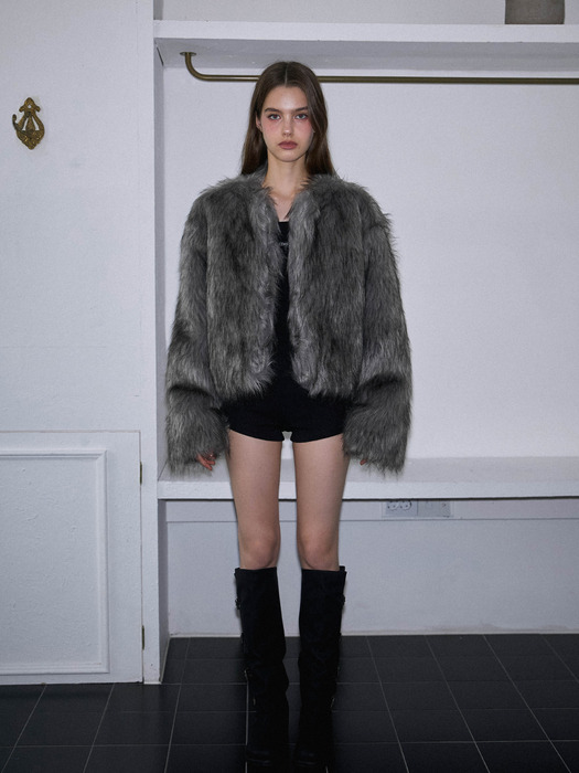 Overfit Mix Fur Jacket [Gray]