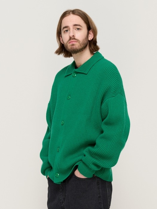 BUTTON POINT KNIT CARDIGAN (GREEN)