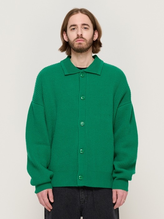 BUTTON POINT KNIT CARDIGAN (GREEN)