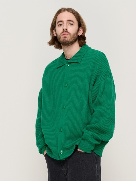 BUTTON POINT KNIT CARDIGAN (GREEN)