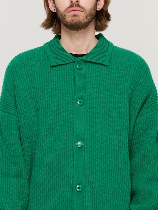 BUTTON POINT KNIT CARDIGAN (GREEN)