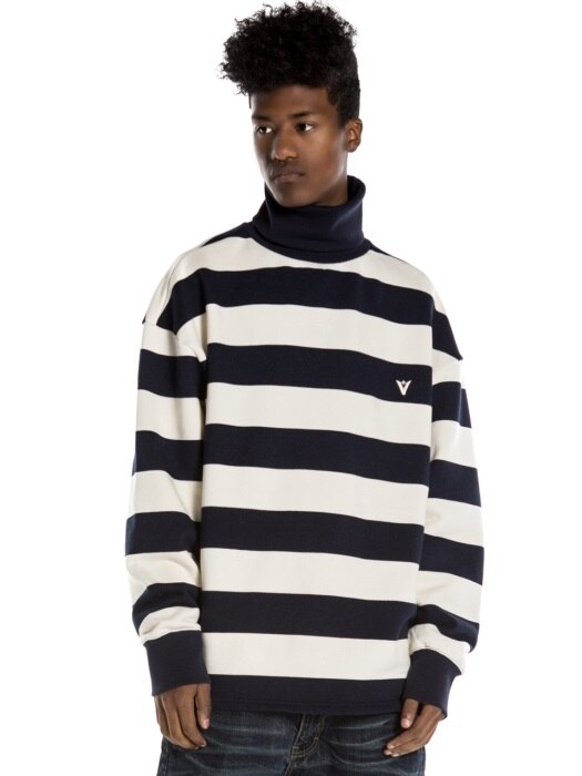 STRIPE HIGH NECK CREWNECK NAVY