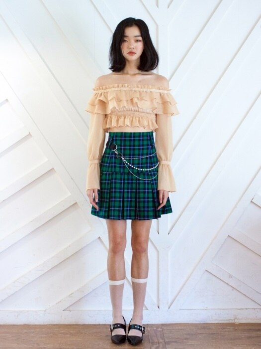 High-waist pleat skirt (Green)