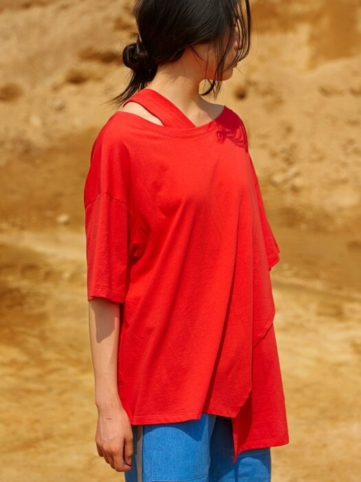비대칭 레이어드 티셔츠 (red)