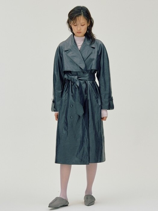 Eco Leather Trench CT_Navy