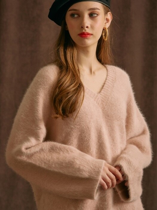 iuw217 angora v-neck knit (pink)