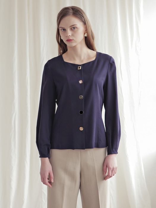 BUTTON POINTED BLOUSE_NAVY