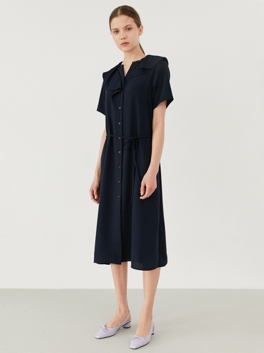 shirring dress-navy