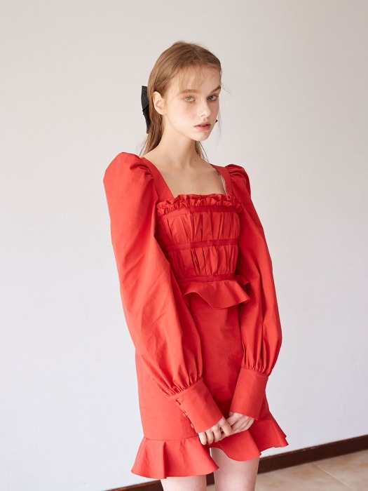 Pleats taped dress (Red)