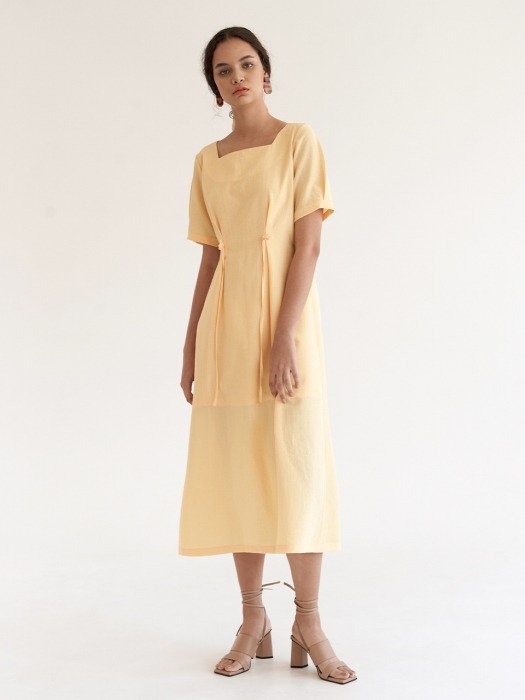 Sqaure Tuck Dress - Yellow