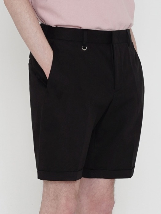 WASHED COTTON HALF PANTS_BLACK