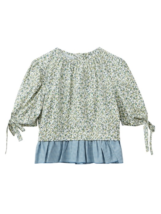 Flower back button blouse - Blue