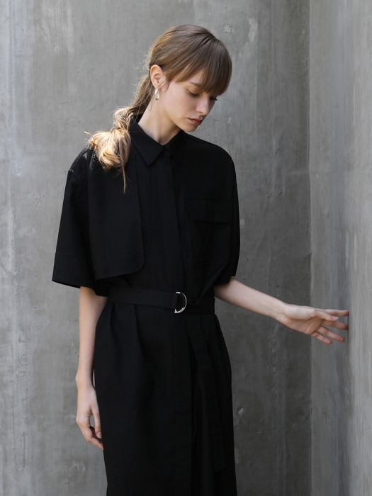 Linen shirt One-piece_Black