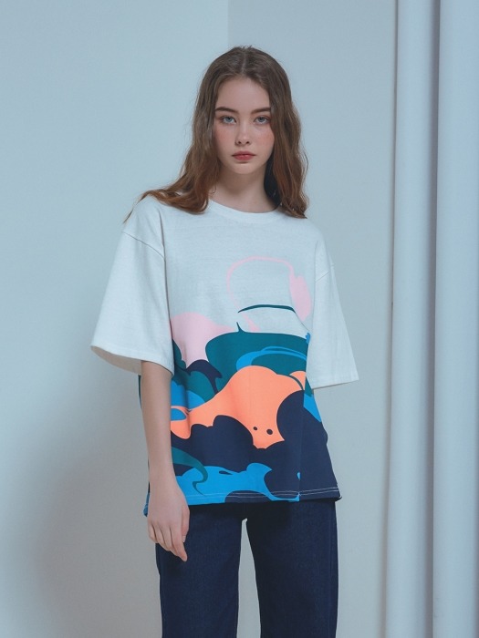 WAVE PRINTED BOXY T-SHIRTS(2Color)