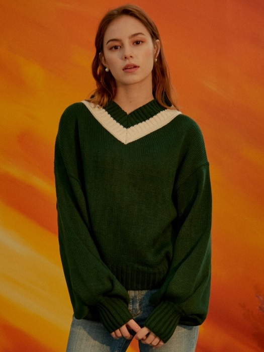 iuw465 ballon-sleeved v-neck knit (green)