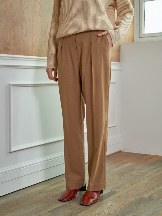 wool semi-wide pant - beige